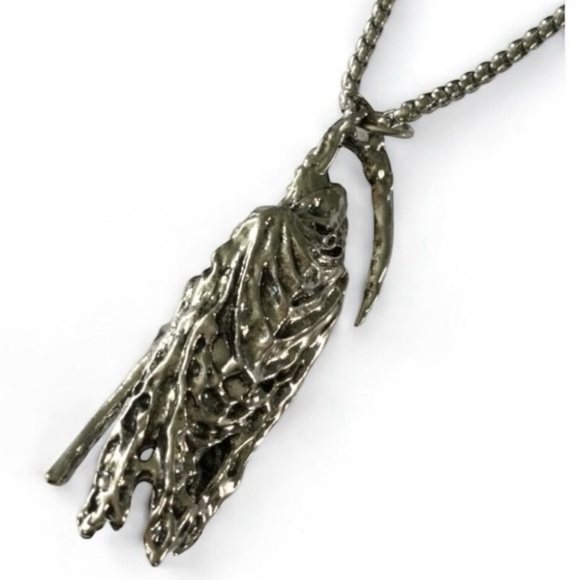 Grim Reaper Skull Pendant Necklace, Silver‑Tone Gothic Biker – NWOT - Picture 7 of 15